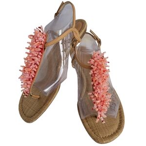 Sam Edelman Brinda Sandals Sz 8.5 M Beaded Coral Adjustable Tan Resortwear Beach